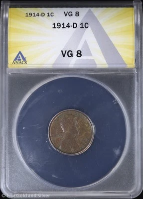 1914-D 1c Lincoln Wheat Cent ANACS VG 8 - Image 1 of 4