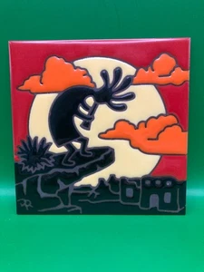 Vintage Earthtones Kokopelli Fliese glasiert dekorative Keramik Kunst 6" - Bild 1 von 5