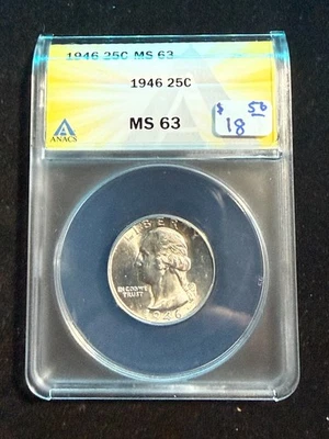 1946 WASHINGTON QUARTER ANACS MS 63 - Image 1 of 4
