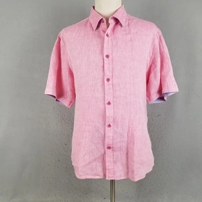 Report Collection Shirt Mens 2XL Pink Linen Short Sleeve Button Up Resort Beach - Image 1 of 4