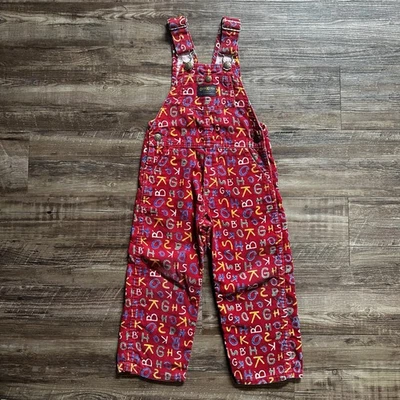 Oshkosh B'Gosh Kids AOP Overalls  Size 4T Vintage Letters Corduroy 90s - Image 1 of 4