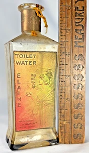 RARE RICHARD HUDNUT TOILET WATER BOTTLE "ELAINE" 1890S GOLD PAPER LABEL WOMAN NY - Picture 1 of 11