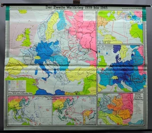 Cartina da parete scuola quadro a rullo seconda guerra mondiale 1939-1945 mappa del mondo storia - Foto 1 di 1