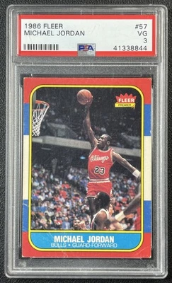 MICHAEL JORDAN PSA 3 1986-87 FLEER BASKETBALL #57 ROOKIE CARD RC BULLS VG - Image 1 of 2