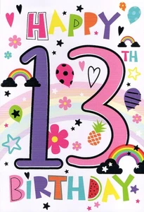 BIGLIETTO AUGURI 13 ANNI 'BUON 13° COMPLEANNO' E BUSTA ABBINATA 5" X 7" - Foto 1 di 3