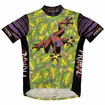 Primal 骑行服男式大号 1998 复古绿色青蛙瘟疫短袖 — 第 1/4 张图片