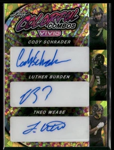 2024 Leaf Vivid #CCT-12 Cody Schrader Luther Burden Theo Wease Yellow AUTO #5/10 - Picture 1 of 2