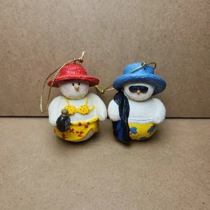 Set Of Two Snowman Ornaments Vacation Couple Holiday Seasonal Christmas 2" Tall - Picture 1 of 9