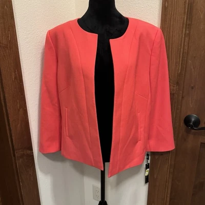 Chaqueta Blazer Tahari ASL Levine Mujer Coral Sin Cuello Frente Abierto Talla 16 Nueva con Etiquetas Foto 1 de 4