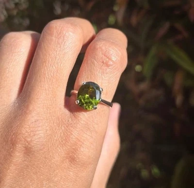2.18 Ct Oval Cut Natural Peridot  Engagement Ring 14K solid White gold - image 1 of 4