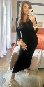 Vintage 90’s Joseph Ribkoff Size 10 Black Slinky Scoop Neck Maxi Dress - Bild 1 von 4