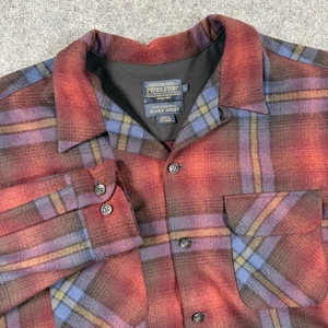 Pendleton Shirt Large Wool Board Plaid Button Front Long Sleeve USA Fabric Men's - Picture 1 of 10