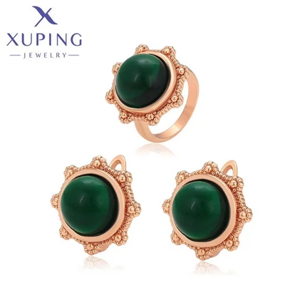 XUPING -  Roségoldenes Schmuckset mit grünem Cabochon #65050-7US - Bild 1 von 2