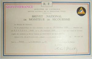 DIPL208 - DIPLOME PROTECTION CIVILE 1965BREVET MONITEUR DE SECOURISME - Picture 1 of 1