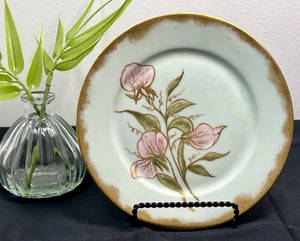 Plato antiguo H&C L Francia Limoges flores de lirio rosa pintado a mano con adornos dorados - Imagen 1 de 4