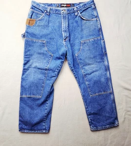 Pantalones de mezclilla de carpintero Wrangler Riggs Workwear para hombre 42x30 doble rodilla con tirantes azules - Imagen 1 de 20
