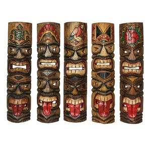 Juego de 5 Tótem Máscara Tiki Doble Decoración de Pared Tallada a Mano Escultura Tribal 24 Pulgadas - Imagen 1 de 9