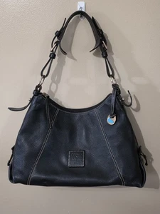 Dooney & Bourke East West Hobo Slouch Purse Bag Black Pebbled Leather PinkLining - Picture 1 of 24