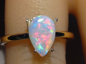Gem Opal Ring , solid 14 k   yellow gold  , Red and Blue - Picture 1 of 14