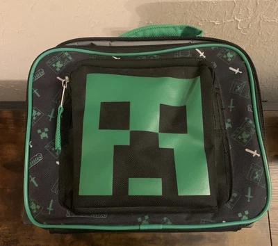 Fiambrera suave aislada cuadrada Minecraft para niños, diseño negro verde Foto 1 de 4