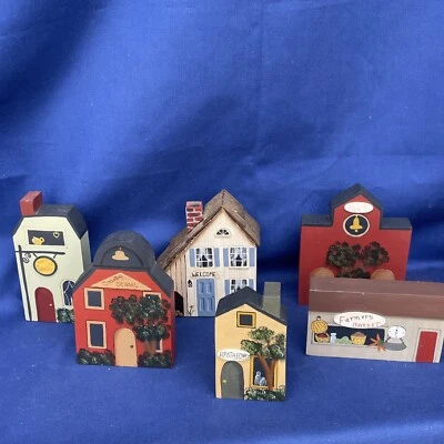 Vintage Primitive Saltbox Houses General Store Farmers Market SET of 7 ❤️blt10m4 - Image 1 of 4