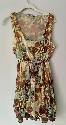 American Rag Cie Yellow Floral Chiffon Dress Bubble Hem Fairy Coquette Size S - Image 1 of 4