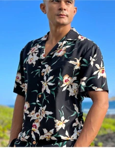 Paradise Found Men's Classic Star Orchid Hawaiian Short Sleeve Shirt SzL - Picture 1 of 20