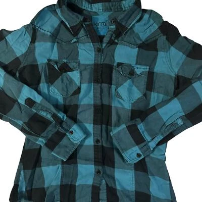 Kirra Black & Blue Plaid Checkered Button Up Western Cut Shirt Large - Image 1 of 3