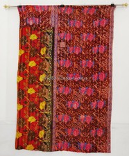 Indian Handmade Kantha Queen Quilt Coverlet Throw Gudari Cotton Bedspread Floral