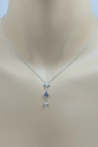 Platinum Diamond and Sapphire Pendant on Platinum Chain 16" - Picture 1 of 4