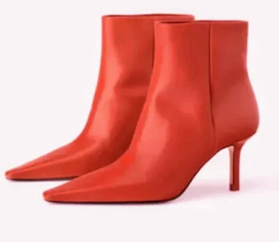 ZARA Tacón Alto Gaucho Punta Cuero Rojo Botines Talla US 5 NUEVO Foto 1 de 4