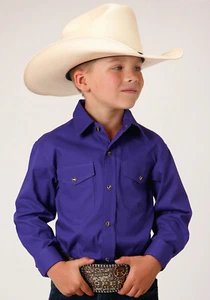 Roper Boys Kids Purple 100% Cotton Snap L/S Western Shirt - Picture 1 of 4