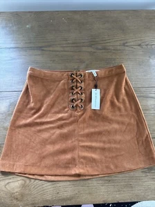 BCBGeneration  Women's Suede Tie Front Mini Skirt Brown/Orange Casual Sz 12 NWT - Picture 1 of 7
