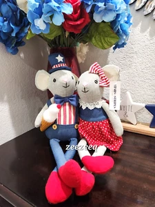 Memorial Day Patriotic 4th of July Mouse Couple Shelf Sitter Fabric Doll 10.5" - Picture 1 of 12