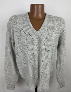 Maglione sci vintage anni 70 80 L grigio erica diamante maglia aperta minimal misto lana - Foto 1 di 13