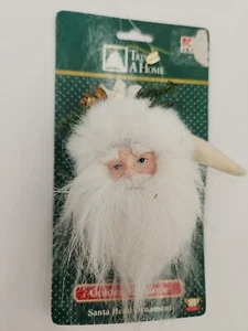 Vtg Golden Elegance Santa Head Ornament K-Mart Trim-A-Home Fuzzy Beard - Picture 1 of 11