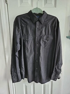Wrangler Black Pinstripe Pearlsnap Long Sleeve Dress Shirt Men's Size Large - Picture 1 of 4