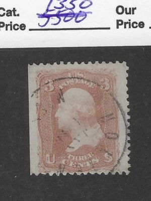 US Scott # 64b, three cent rose pink, Washington, 1861, XF-Sup, scv. $1350 - Image 1 of 2