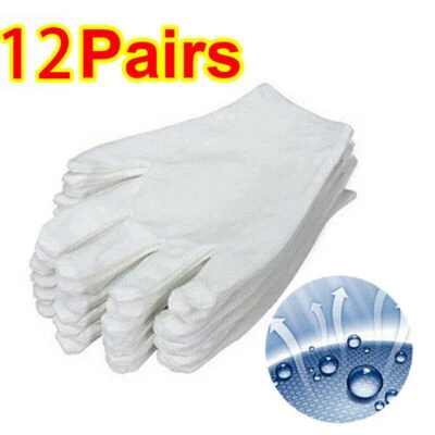 24 pairs, 100% COTTON WHITE GLOVES Moisturising Eczema Butler Beauty ONE SIZE UK