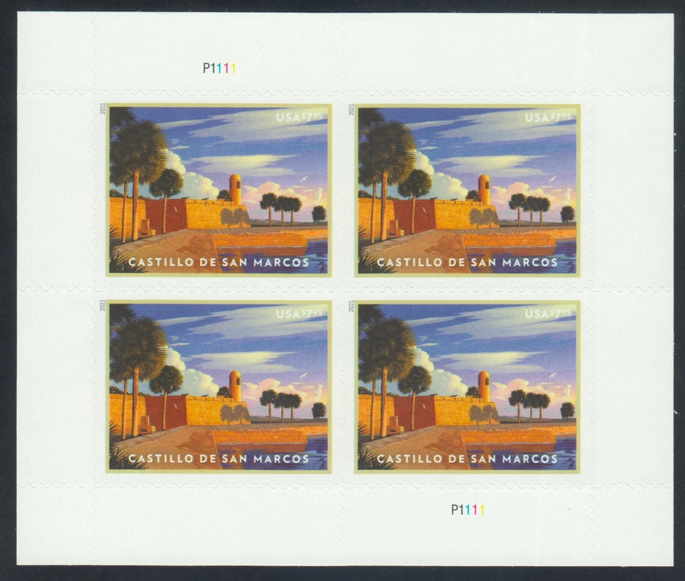 US Stamp Scott #5554 Castillo de San Marcos 2021 Priority Mail Pane of 4 - Image 1 of 1