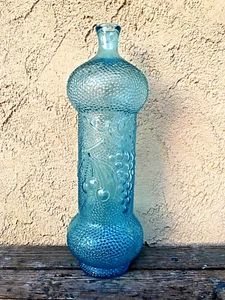 18" TALL EMPOLI AQUA BOTTLE, DECORATIVE BLUE TURQUOISE ITALIAN GLASS ITALY - Picture 1 of 8