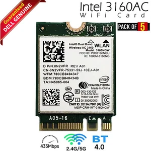 Lot X 5 Dell Intel Wireless-AC 3160 Dual Band WLAN WiFi Bluetooth M.2 Card N2VFR - Picture 1 of 6