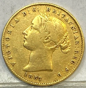 AUSTRALIA RARE 1857 S GOLD SYDNEY HALF SOVEREIGN MARKS LOW MINT KEY DATE #2 - Picture 1 of 2