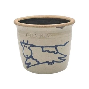 Delhi N.Y MINI Crock Pot Blue Cow American Stoneware Bowl Signed By Artist  - Picture 1 of 13