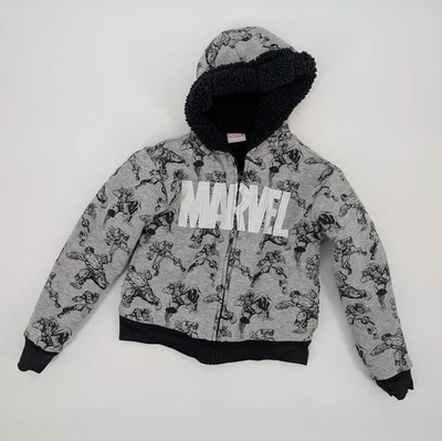 Marvel Hoodie Youth Size 6 Gray Hulk Captain America Thor Black Sherpa Lined - Image 1 of 3