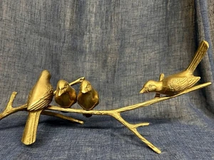Vintage massives Messing 4 Vögel auf einem Ast 17" Tisch oder Wandhalterung MCM Patina Dekor - Bild 1 von 15