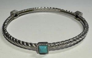 Judith Ripka Sterling Silver Turquoise Rope Cuff Bracelet Approx 7 1/2” Round - Picture 1 of 8