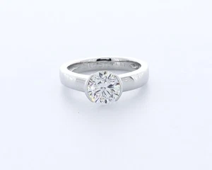 2.0 CT Lab-Created Diamond D/VS1 Round Cut Platinum Bezel Classic Solitaire Ring - Picture 1 of 4
