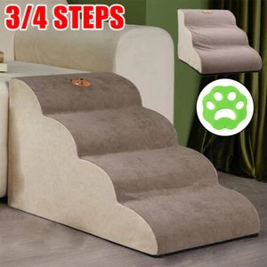 3/4 Step Dog Stairs Pet Steps For Bed Sofa Cat Ladder Ramp w/ Removable Cover - Picture 1 of 22
