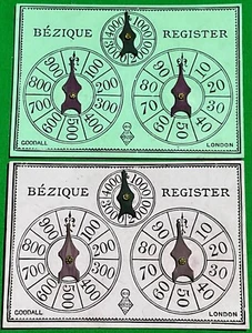 2 x Old Antique Goodall  BEZIQUE REGISTERS Playing Cards Game Markers Scorers 21 - Picture 1 of 3